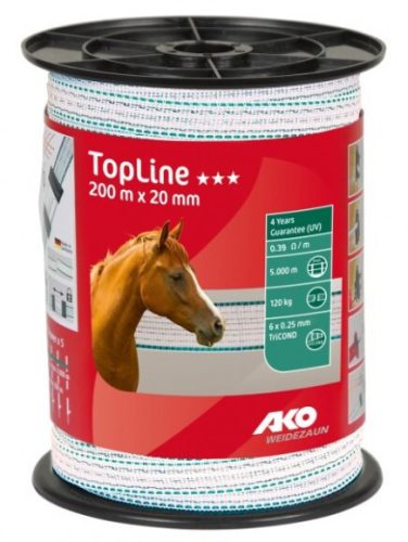 Fence tape TopLIne TriCond 20mm/200m white/green